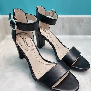 Life Stride Black Block Heel Ankle-Strap Sandals